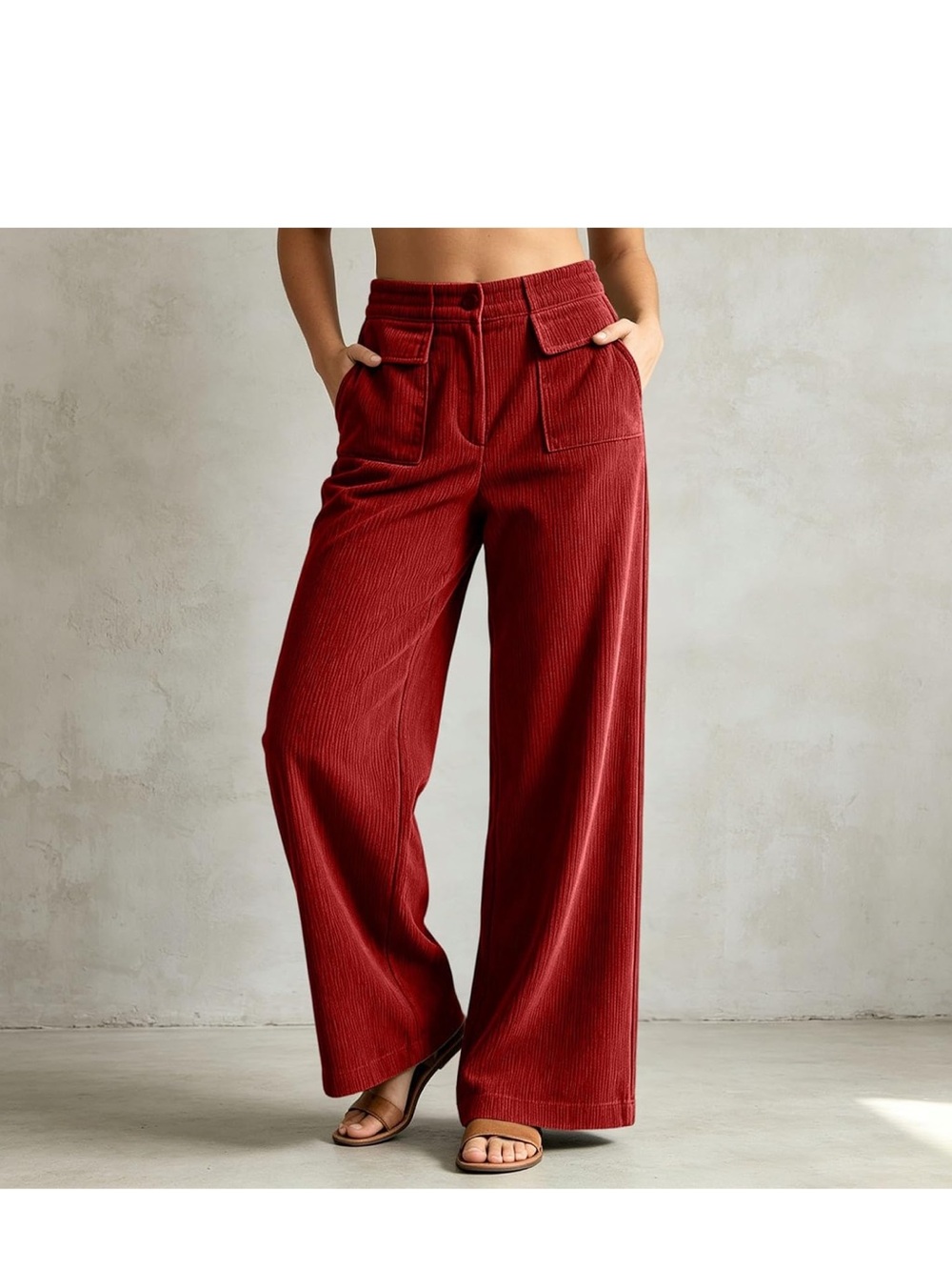 Wide Leg Corduroy Pants in Deep Red